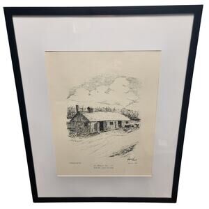 Lee’s Blacksmith Shop 1931 signed by artist Howard Fain Framed 16.5x20.75 1970